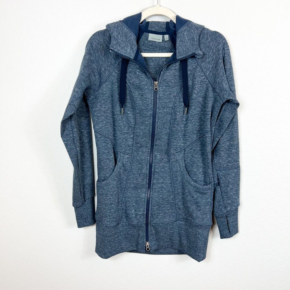 ATHLETA Blue Long Zip Up Hooded Sweatshirt with Thumbholes Size Small